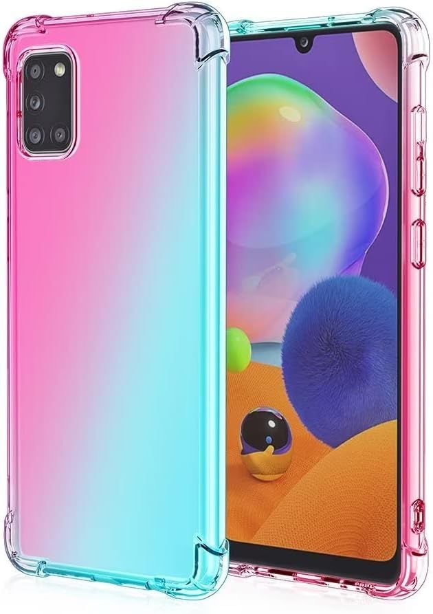 Coque Pour Samsung Galaxy A31 6.4"" Inches , Housse De Protection De Couleur Dégradée Transparente, Étui De Téléphone Anti-Chute Et Anti-Rayures-Rose Vert