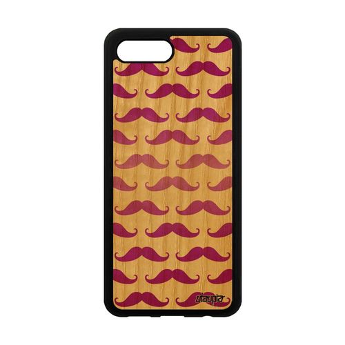 Coque Honor 10 Vrai Bois Silicone Moustache Fille Rose Mobile Image Tendance Tpu