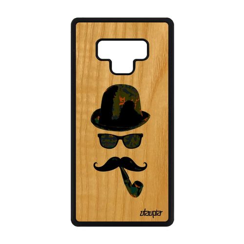 Coque Bois Samsung Galaxy Note 9 Silicone Homme Moustache Souple Monsieur Vert A