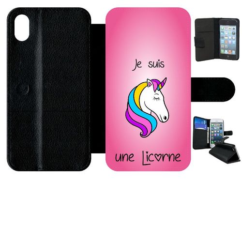 Etui A Rabat - Je Suis Une Licorne Fond Rose - Compatible Avec Apple Iphone Xr - Simili-Cuir - Bord Noir
