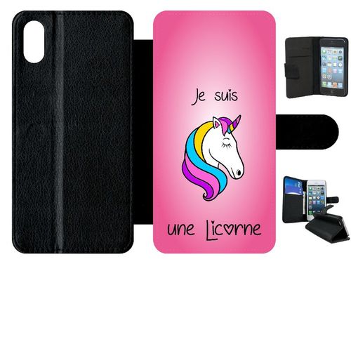 Etui A Rabat - Je Suis Une Licorne Fond Rose - Compatible Avec Apple Iphone Xs Max - Simili-Cuir - Bord Noir