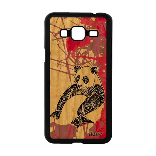 Coque Panda Samsung Galaxy J3 En Bois Silicone Rose Ethnique Bamboo Animal Bebe