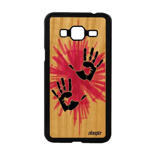 Coque Bois Silicone Main J3 Deux Empreinte Rose Case Rigide Swag Samsung Galaxy J3