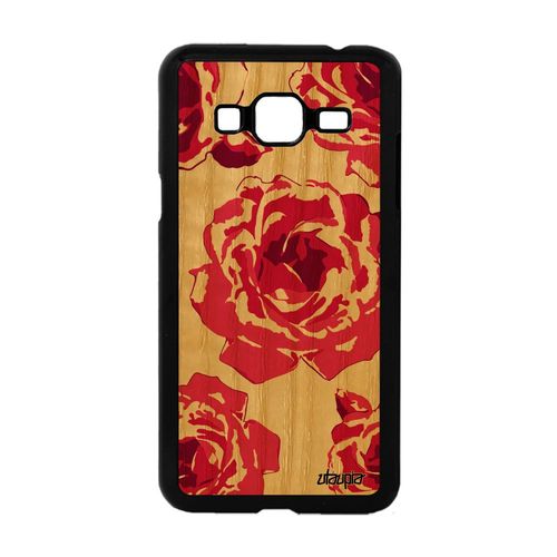 Coque Pour J3 En Vrai Bois Et Silicone Rose Fleur Swag Design Tpu Samsung Galaxy J3