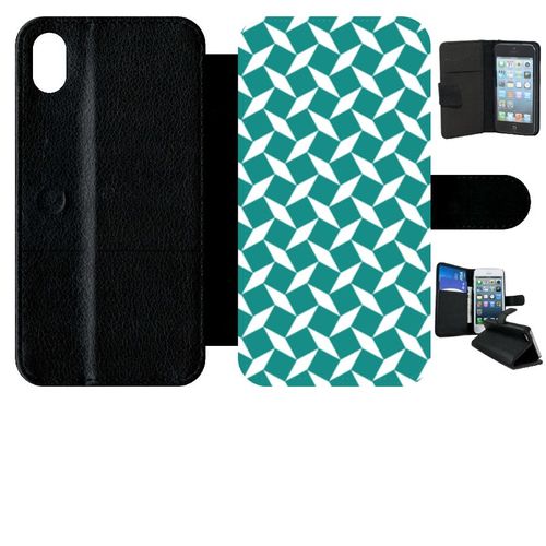 Etui A Rabat - Carreau Bleu Canard - Compatible Avec Apple Iphone Xr - Simili-Cuir - Bord Noir