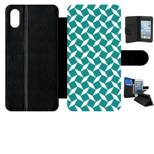 Etui A Rabat - Carreau Bleu Canard - Compatible Avec Apple Iphone Xs Max - Simili-Cuir - Bord Noir