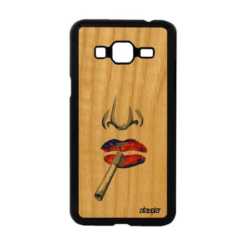 Coque Bois Silicone Samsung J3 Portrait Jaune Femme Dessin Abstrait Levre Samsung Galaxy J3