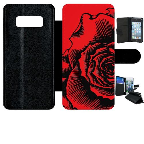 Etui A Rabat - Fleur Fond Fond Rouge - Compatible Avec Samsung Galaxy Note 8.0 - Simili-Cuir - Bord Noir