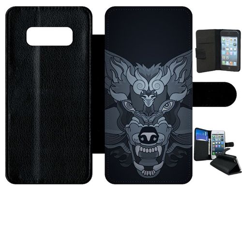 Etui A Rabat - Loup Fond Gris - Compatible Avec Samsung Galaxy Note 8.0 - Simili-Cuir - Bord Noir