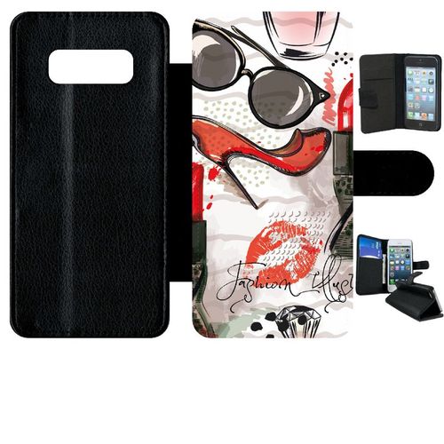 Etui A Rabat - Motif Girly Fond Blanc - Compatible Avec Samsung Galaxy Note 8.0 - Simili-Cuir - Bord Noir