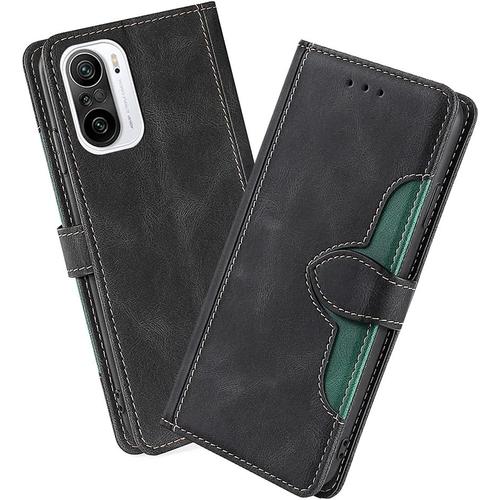 Housse Pour Telephone Xiaomi Poco F3/Xiaomi Mi 11i Etui, Pu/Tpu Rétro Retourner Cuir Coque Magnétique Anti Chute Portefeuille Protection Case Cover, Noir