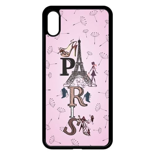 Coque Pour Smartphone - Paris Fond Rose Pale - Compatible Avec Apple Iphone Xs Max - Plastique - Bord Noir