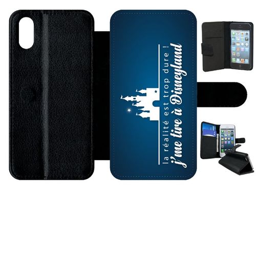 Etui A Rabat - La Realite Est Tropdure Jme Tire A Disney Fond Bleu Fonc - Compatible Avec Apple Iphone Xs - Plastique - Bord Noir