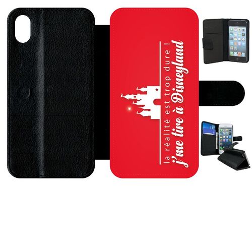 Etui A Rabat - La Realite Est Tropdure Jme Tire A Disney Fond Rouge - Compatible Avec Apple Iphone Xr - Simili-Cuir - Bord Noir