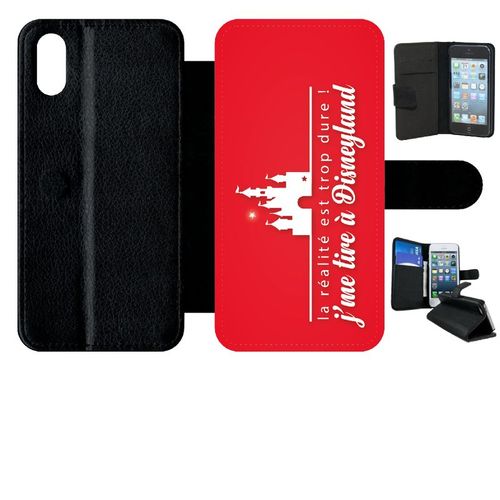 Etui A Rabat - La Realite Est Tropdure Jme Tire A Disney Fond Rouge - Compatible Avec Apple Iphone Xs - Plastique - Bord Noir
