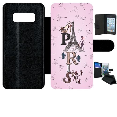 Etui A Rabat - Paris Fond Rose Pale - Compatible Avec Samsung Galaxy Note 8.0 - Simili-Cuir - Bord Noir