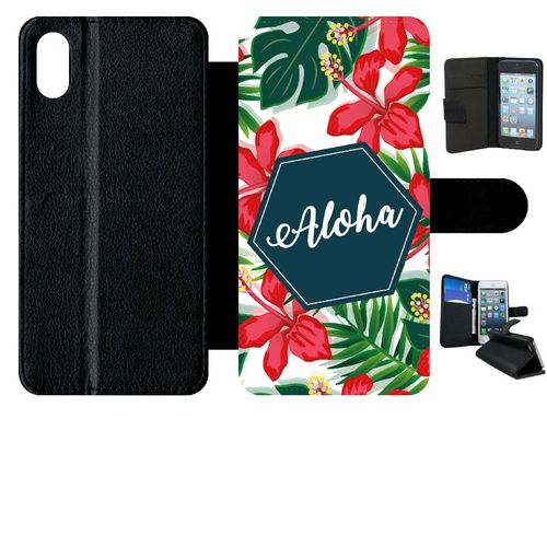 Etui A Rabat - Aloha Tropical Fond Blanc - Compatible Avec Apple Iphone Xs Max - Simili-Cuir - Bord Noir