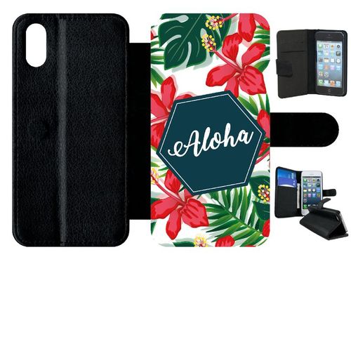 Etui A Rabat - Aloha Tropical Fond Blanc - Compatible Avec Apple Iphone Xs - Plastique - Bord Noir