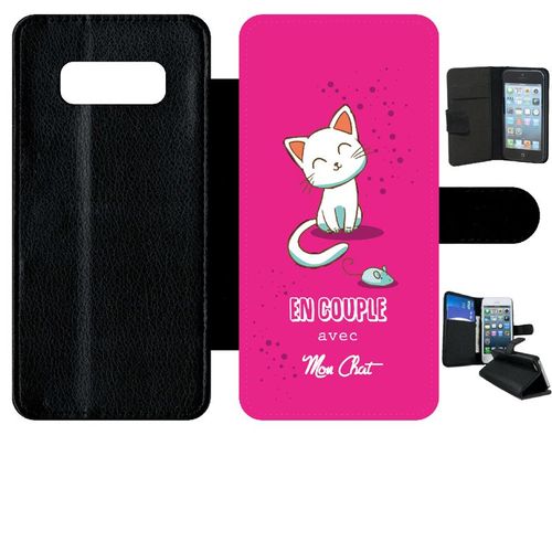 Etui A Rabat - En Couple Avec Mon Chat Fond Rose - Compatible Avec Samsung Galaxy Note 8.0 - Simili-Cuir - Bord Noir