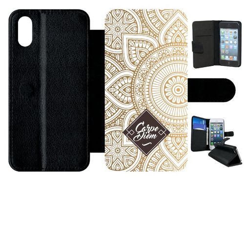 Etui A Rabat - Carpe Diem Modif Orient Fond Blanc - Compatible Avec Apple Iphone Xs - Plastique - Bord Noir