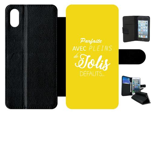 Etui A Rabat - Parfaite Avec Pleins De Jolis Defauts Fond Jaune - Compatible Avec Apple Iphone Xs Max - Simili-Cuir - Bord Noir