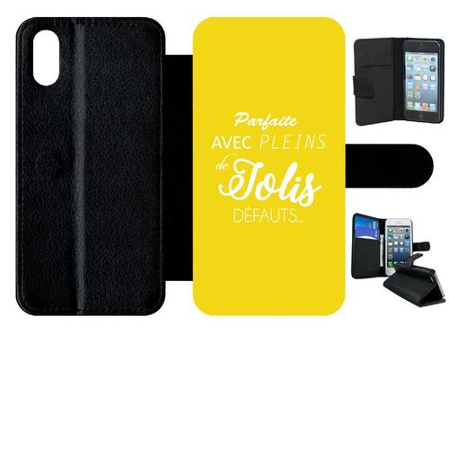 Etui A Rabat - Parfaite Avec Pleins De Jolis Defauts Fond Jaune - Compatible Avec Apple Iphone Xs - Plastique - Bord Noir