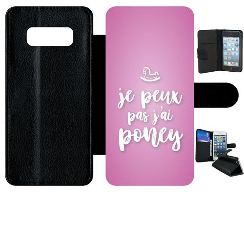 Etui A Rabat - Je Peux Pas Jai Poney Fond Rose Pale - Compatible Avec Samsung Galaxy Note 8.0 - Simili-Cuir - Bord Noir