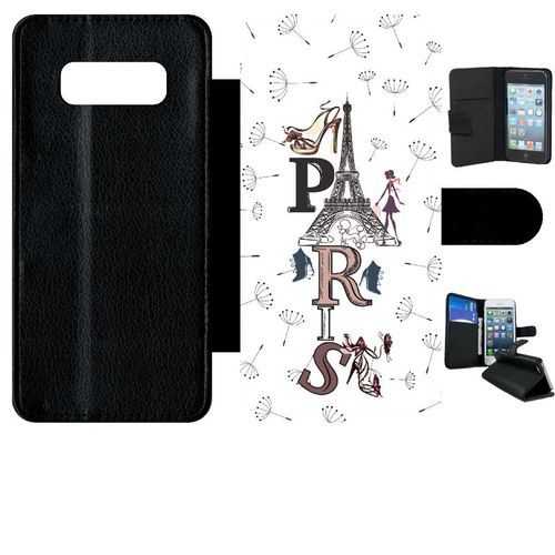 Etui A Rabat - Paris Fond Blanc - Compatible Avec Samsung Galaxy Note 8.0 - Simili-Cuir - Bord Noir