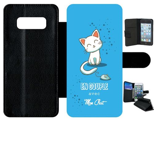 Etui A Rabat - En Couple Avec Mon Chat Fond Bleu - Compatible Avec Samsung Galaxy Note 8.0 - Simili-Cuir - Bord Noir
