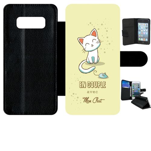 Etui A Rabat - En Couple Avec Mon Chat Fond Jaune - Compatible Avec Samsung Galaxy Note 8.0 - Simili-Cuir - Bord Noir