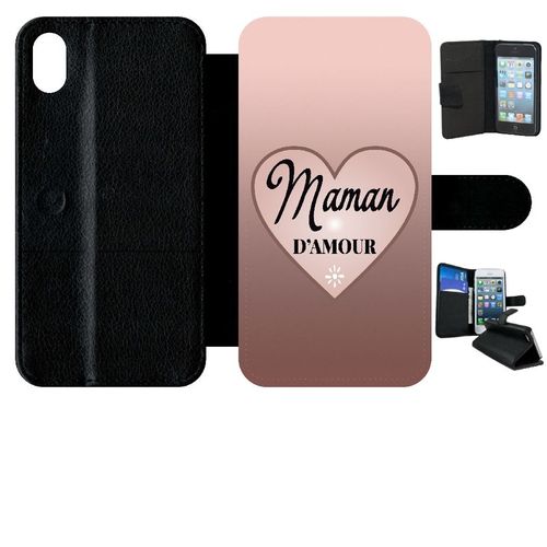 Etui A Rabat - Maman D Amour Dgrad De Rose - Compatible Avec Apple Iphone Xr - Simili-Cuir - Bord Noir