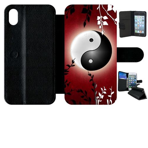 Etui A Rabat - Ying Yang Rouge - Compatible Avec Apple Iphone Xr - Simili-Cuir - Bord Noir