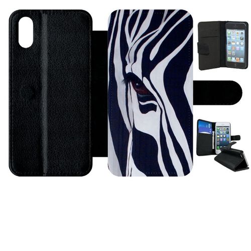 Etui A Rabat - Motif Zebre Noir Et Blanc - Compatible Avec Apple Iphone Xs - Plastique - Bord Noir