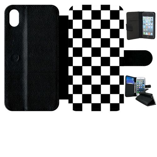 Etui A Rabat - Dammier Noir Et Blanc - Compatible Avec Apple Iphone Xr - Simili-Cuir - Bord Noir