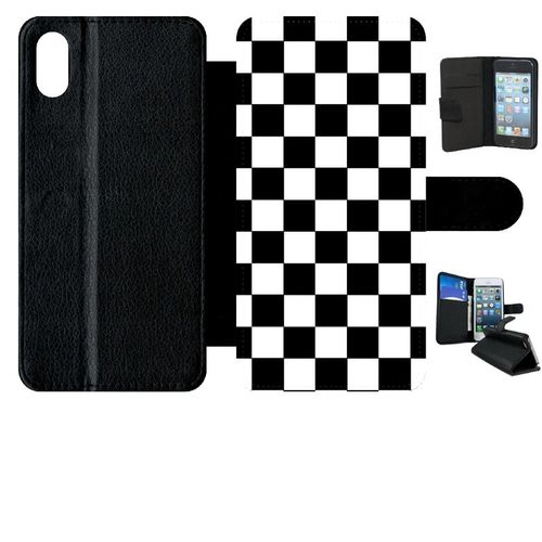 Etui A Rabat - Dammier Noir Et Blanc - Compatible Avec Apple Iphone Xs Max - Simili-Cuir - Bord Noir