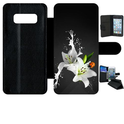 Etui A Rabat - Lys Blanc Coccinelle Sur Fond Gris - Compatible Avec Samsung Galaxy Note 8.0 - Simili-Cuir - Bord Noir