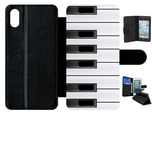 Etui A Rabat - Touche De Piano Noir Et Blanc - Compatible Avec Apple Iphone Xs Max - Simili-Cuir - Bord Noir