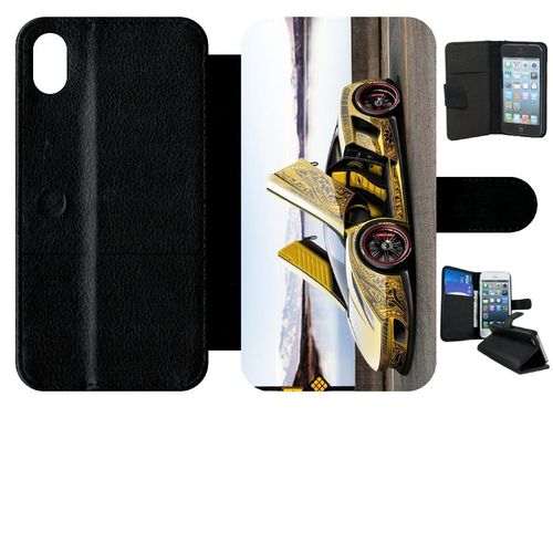 Etui A Rabat - Tuning Voiture Jaune - Compatible Avec Apple Iphone Xr - Simili-Cuir - Bord Noir