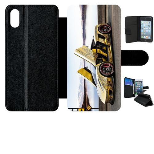 Etui A Rabat - Tuning Voiture Jaune - Compatible Avec Apple Iphone Xs Max - Simili-Cuir - Bord Noir