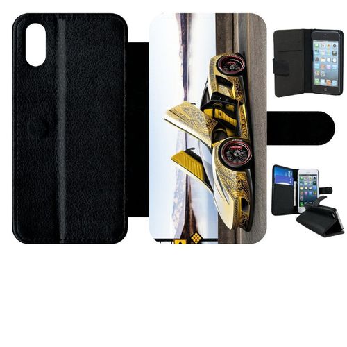 Etui A Rabat - Tuning Voiture Jaune - Compatible Avec Apple Iphone Xs - Plastique - Bord Noir