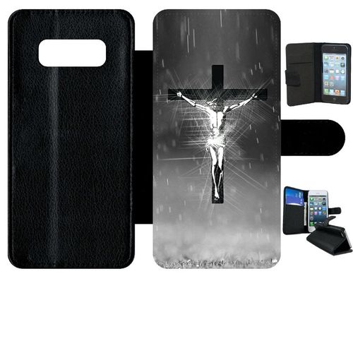 Etui A Rabat - Jésus Croix Noir Et Blanc - Compatible Avec Samsung Galaxy Note 8.0 - Simili-Cuir - Bord Noir