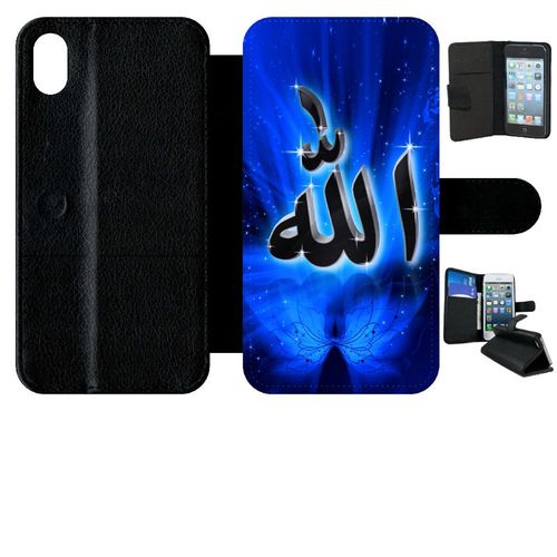 Etui A Rabat - Allah Religion Bleu Nuit - Compatible Avec Apple Iphone Xr - Simili-Cuir - Bord Noir
