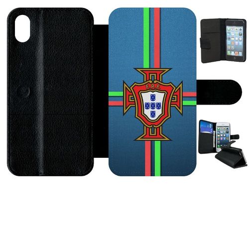 Etui A Rabat - Blason Portugal Bleu - Compatible Avec Apple Iphone Xr - Simili-Cuir - Bord Noir