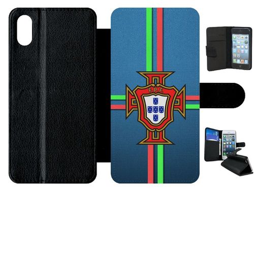 Etui A Rabat - Blason Portugal Bleu - Compatible Avec Apple Iphone Xs Max - Simili-Cuir - Bord Noir