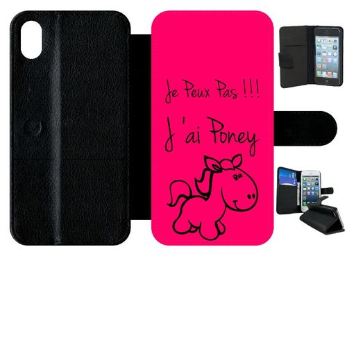 Etui A Rabat - Citation Poney Rose - Compatible Avec Apple Iphone Xr - Simili-Cuir - Bord Noir