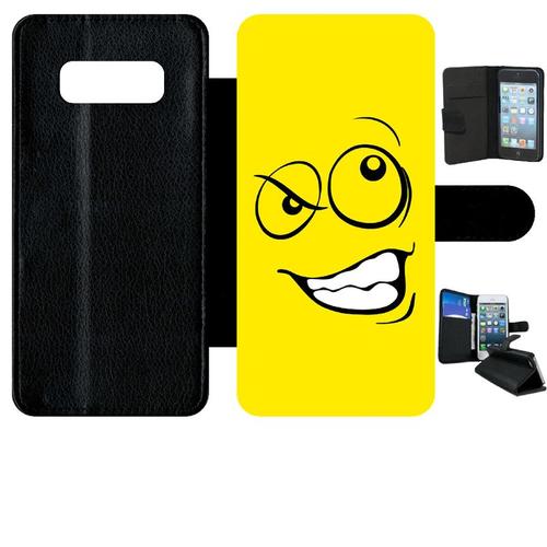 Etui A Rabat - Smiley Énervé Jaune - Compatible Avec Samsung Galaxy Note 8.0 - Simili-Cuir - Bord Noir