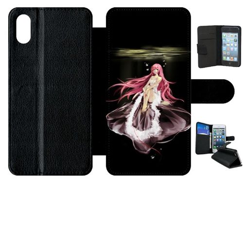 Etui A Rabat - Manga Fille Cheveux Rose - Compatible Avec Apple Iphone Xs Max - Simili-Cuir - Bord Noir