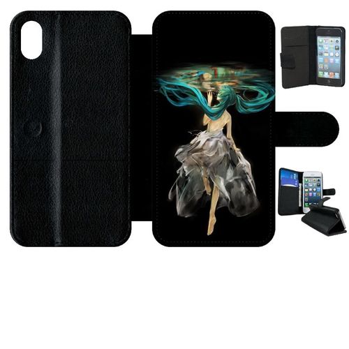 Etui A Rabat - Manga Fille Cheveux Bleu - Compatible Avec Apple Iphone Xr - Simili-Cuir - Bord Noir