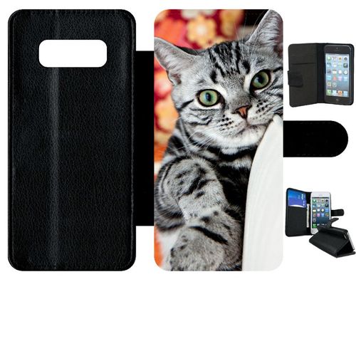 Etui A Rabat - Chat Tigré Gris Yeux Vert - Compatible Avec Samsung Galaxy Note 8.0 - Simili-Cuir - Bord Noir