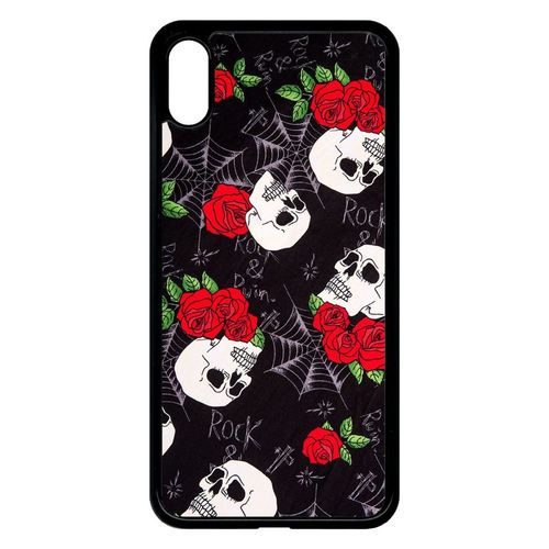Coque Pour Smartphone - Tete De Mort Toile Rose Rock - Compatible Avec Apple Iphone Xs Max - Plastique - Bord Noir